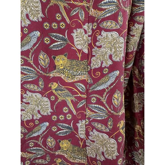 J. Crew Silk Button-Up Shirt in Botanical Cheetah Print Blouse Maroon Red Size 8 - Picture 8 of 12